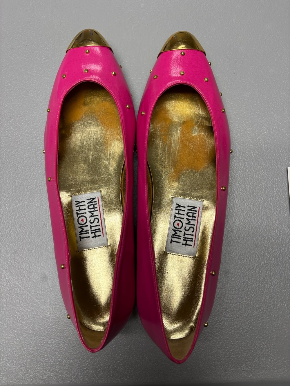 Timothy Hitsman Hot Pink Studded Ballet Flats with Gold Toe Caps